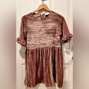 Melloday Ruffle Sleeve crinkle Velvet Mini Dress in Blush Size XS